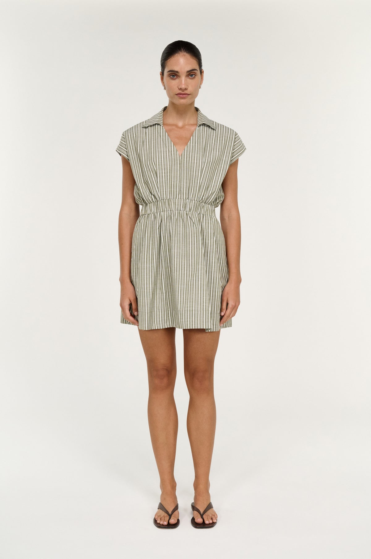 Lisara Mini Shirtdress - Khaki/White Stripe