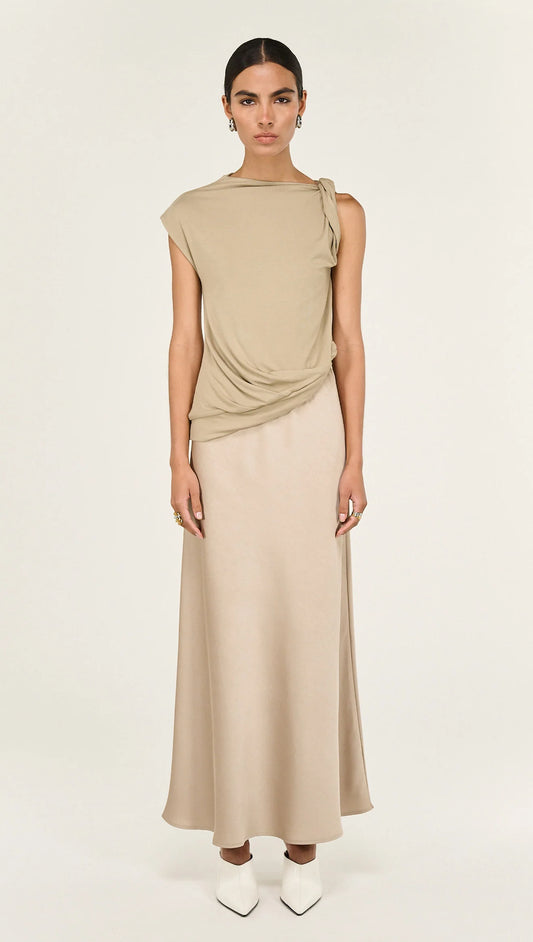 Dusk Bias Satin Maxi Skirt - Champagne