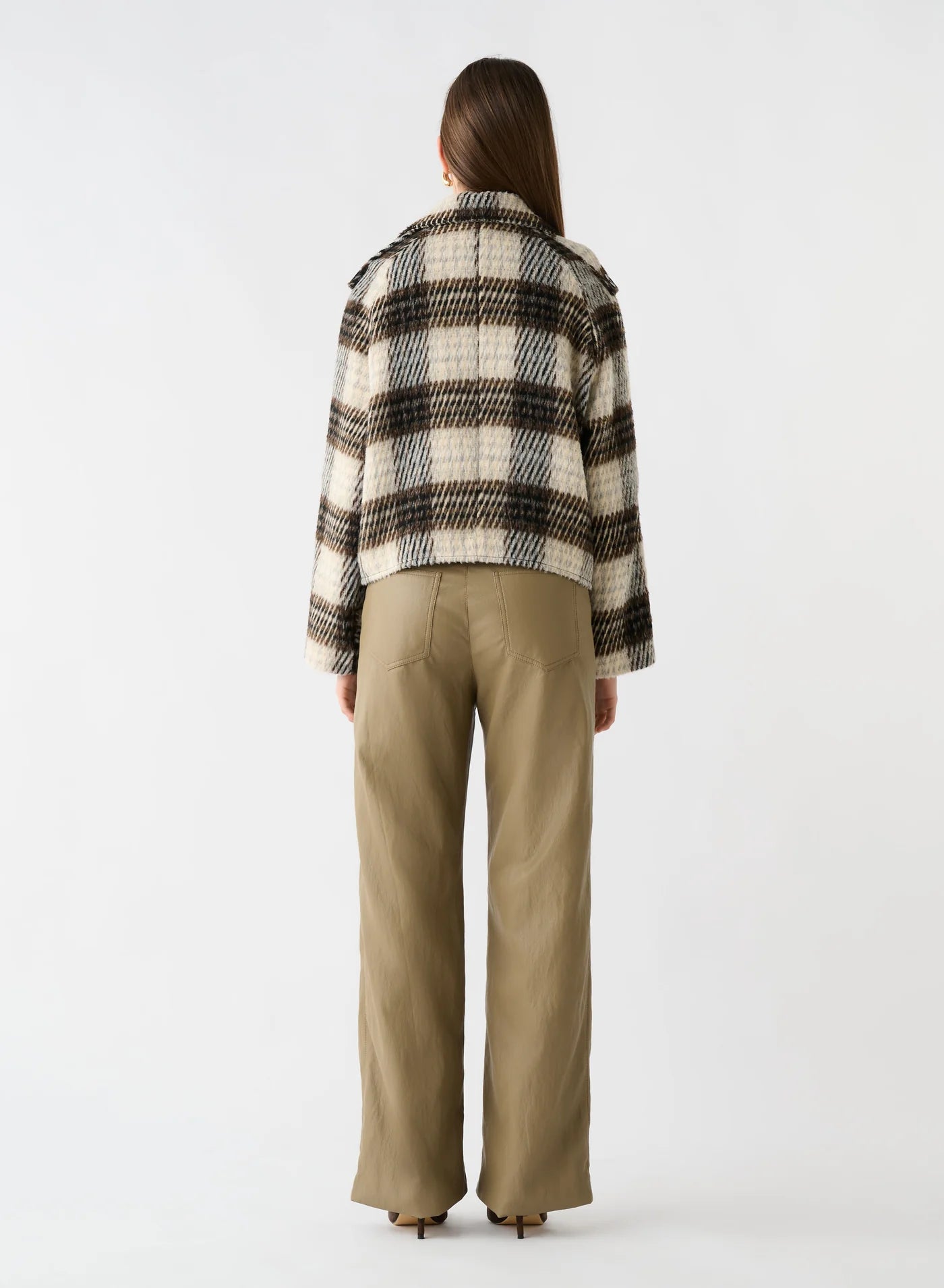 Ridder Cropped Coat - Brown/Grey Check
