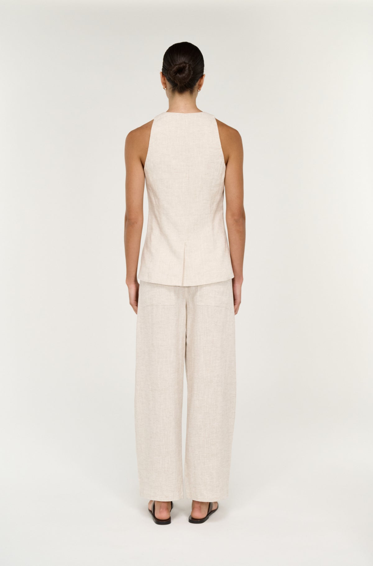 Neve Linen Long Line Vest - Oat