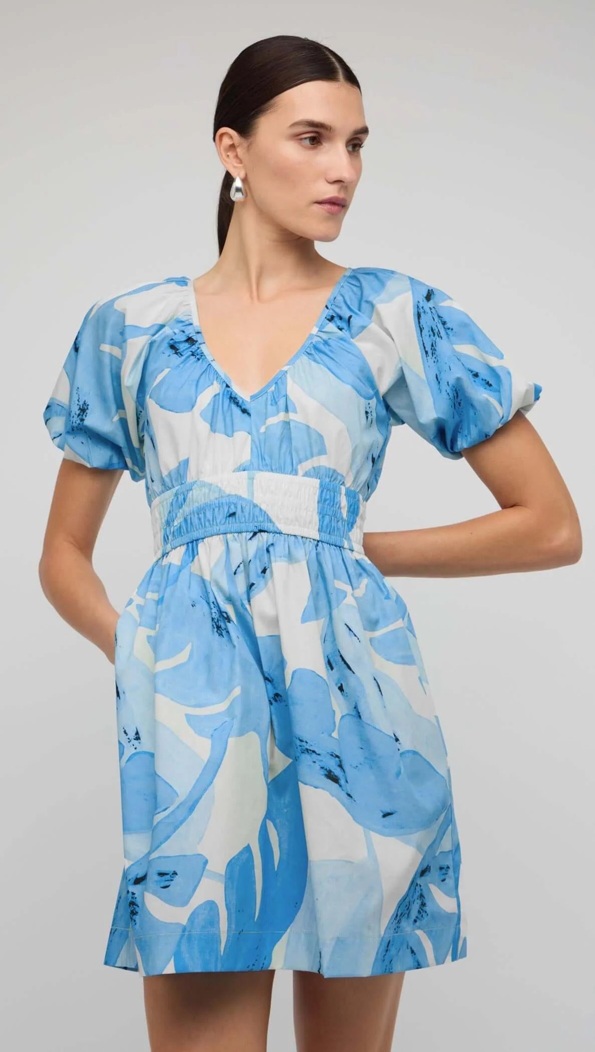 Leilani Sleeved Mini Dress - Blue Leaf