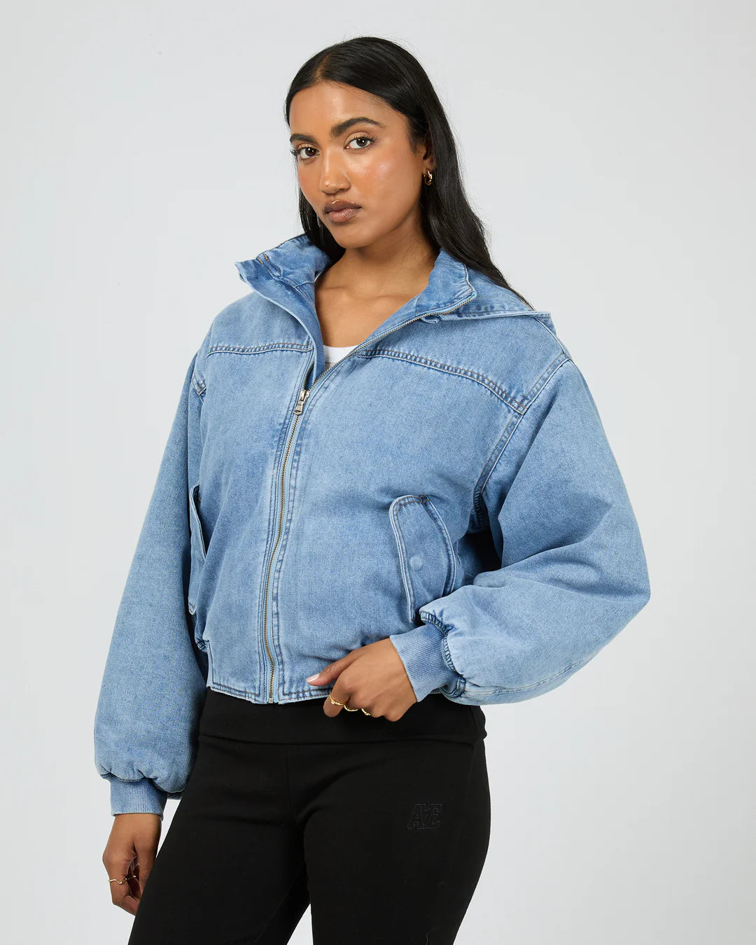 Brixton Denim Bomber Jacket - Light Blue