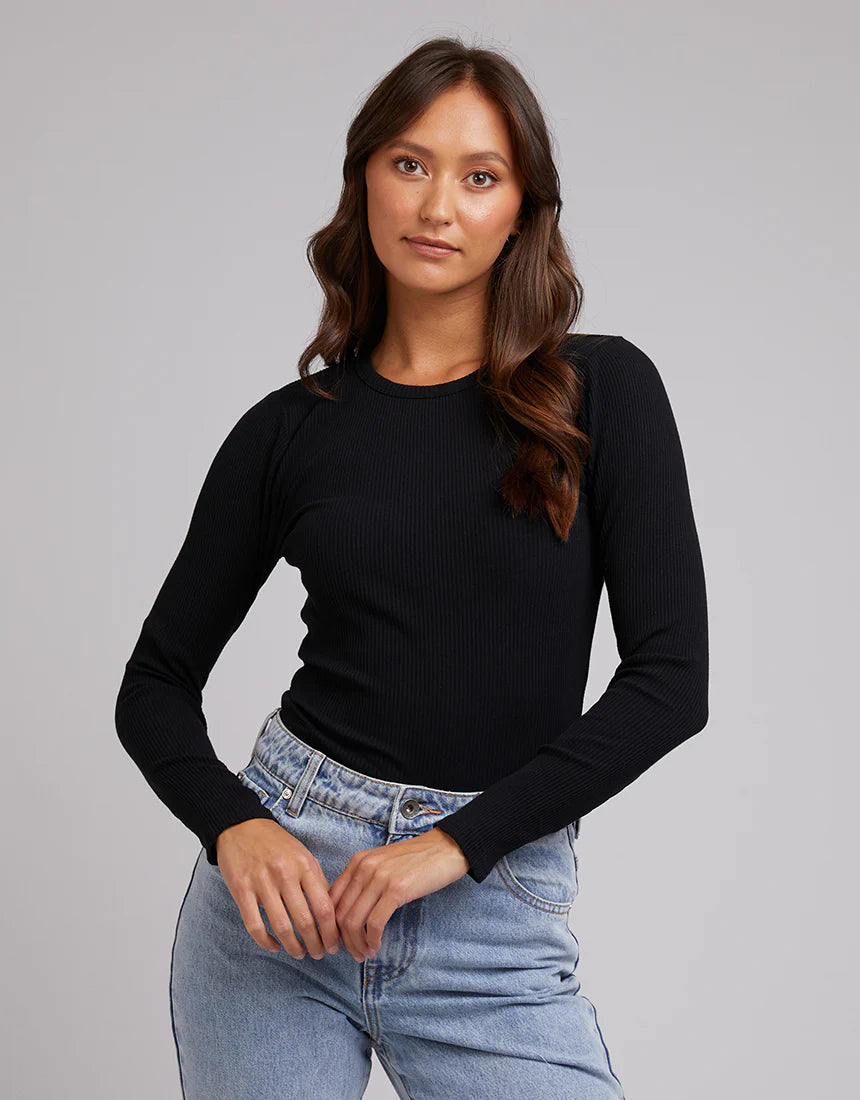 Rib Long Sleeve Top - Black