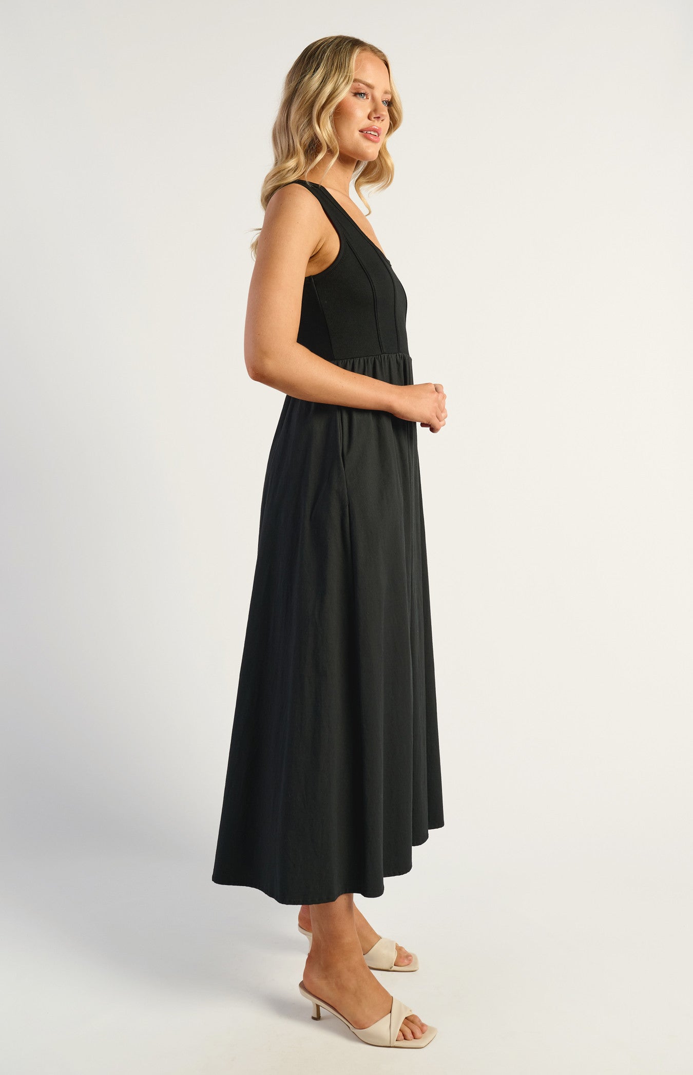 Contrast Fabric Dress - Black