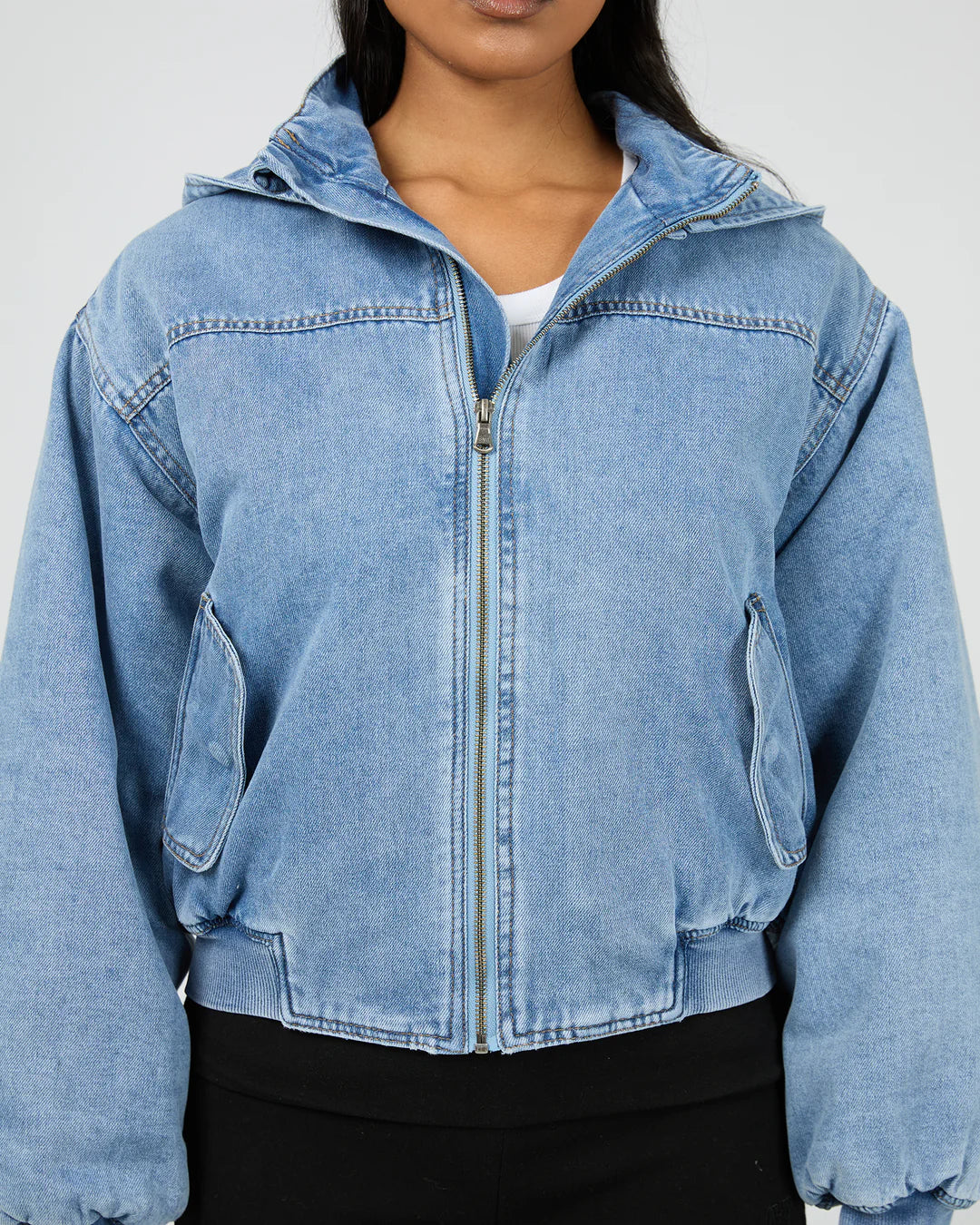 Brixton Denim Bomber Jacket - Light Blue
