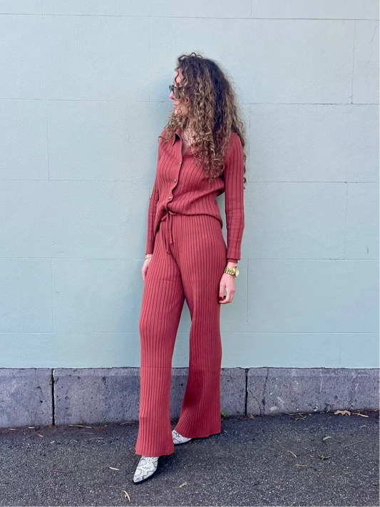 Georgia Knit Cardi and Pant Set - Nutmeg by Mylk The Label - in 8 | SWAACE