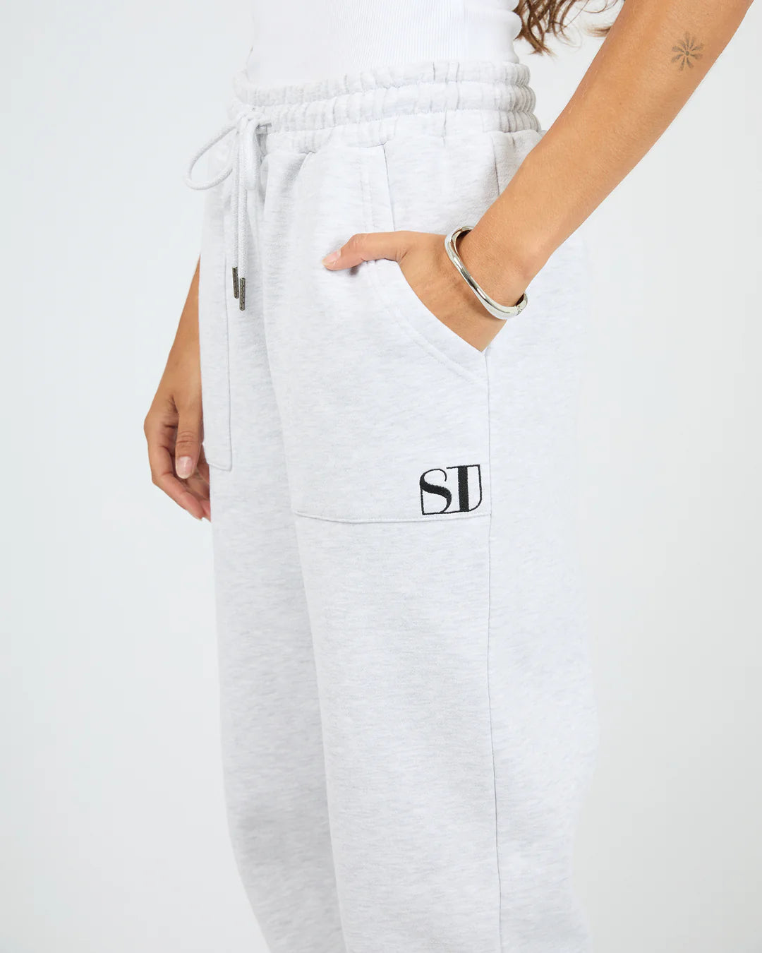 Silent Luxe Cuffed Trackpant - Snow Marle