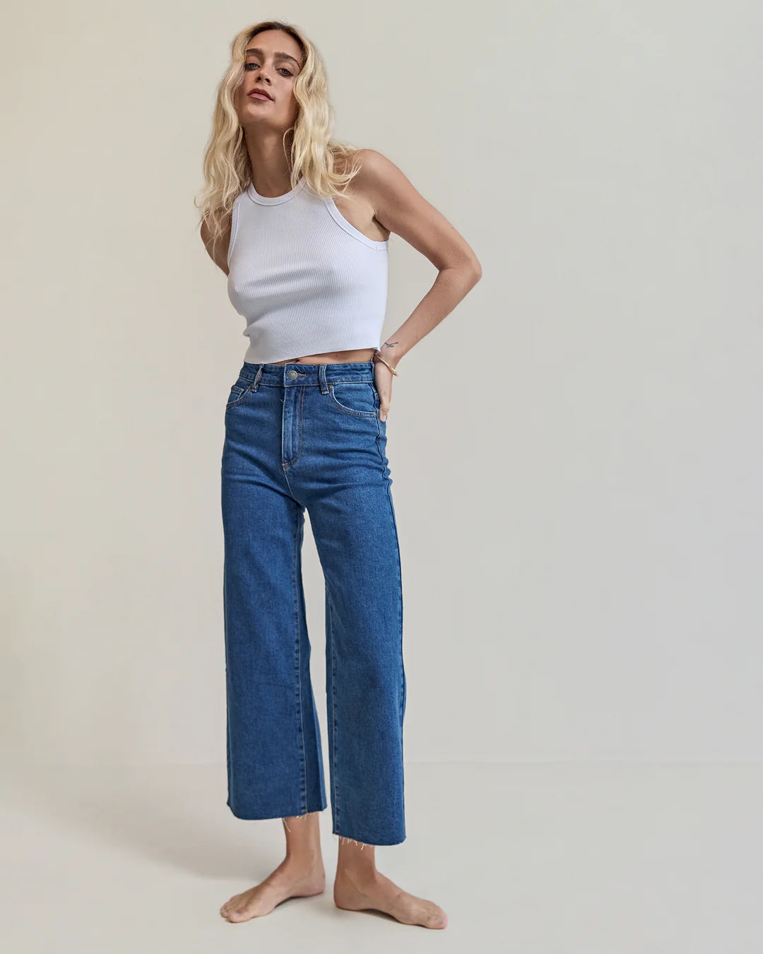 Charlie High Rise Wide Leg Jeans -  Mid Blue