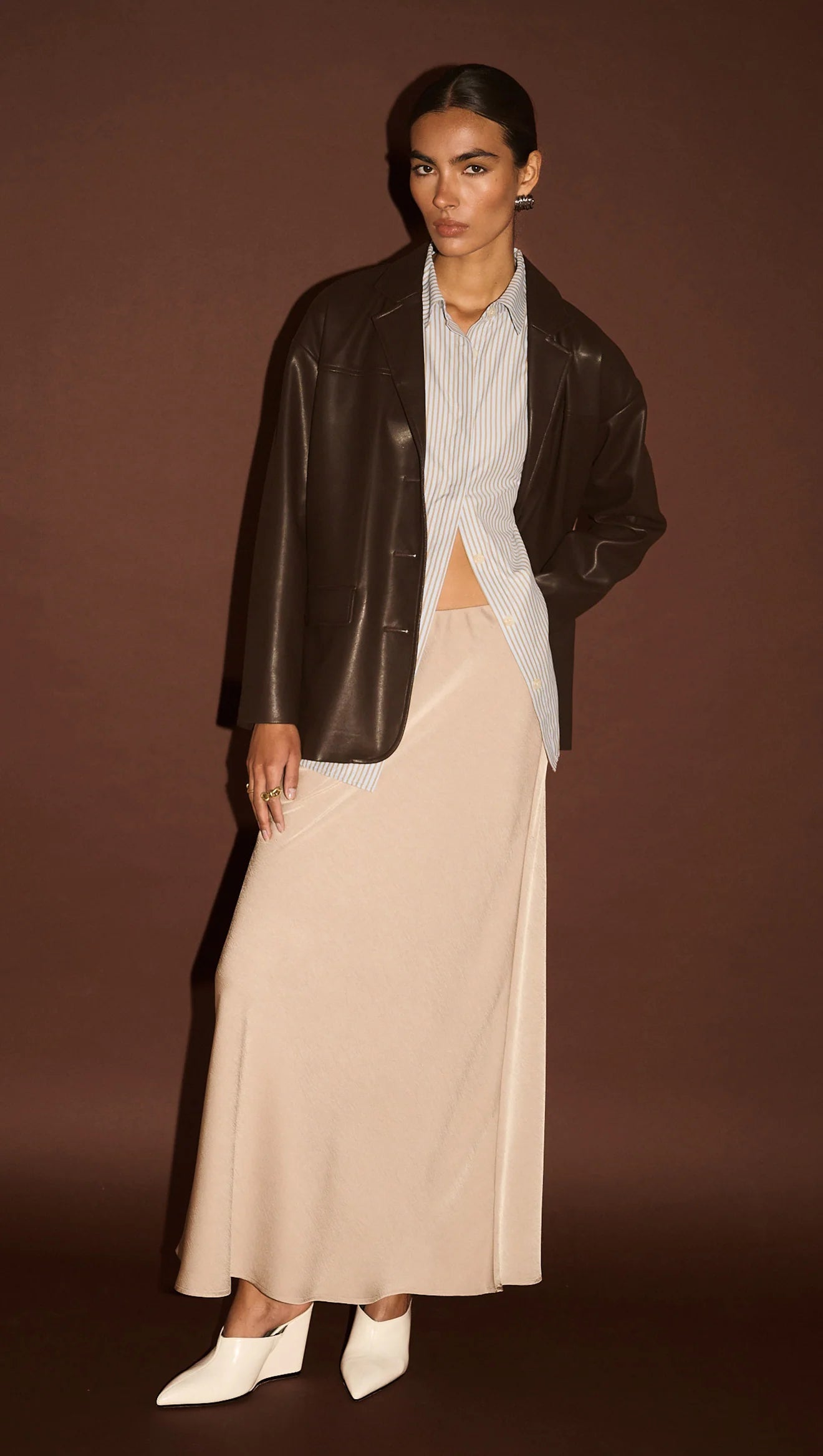 Dusk Bias Satin Maxi Skirt - Champagne