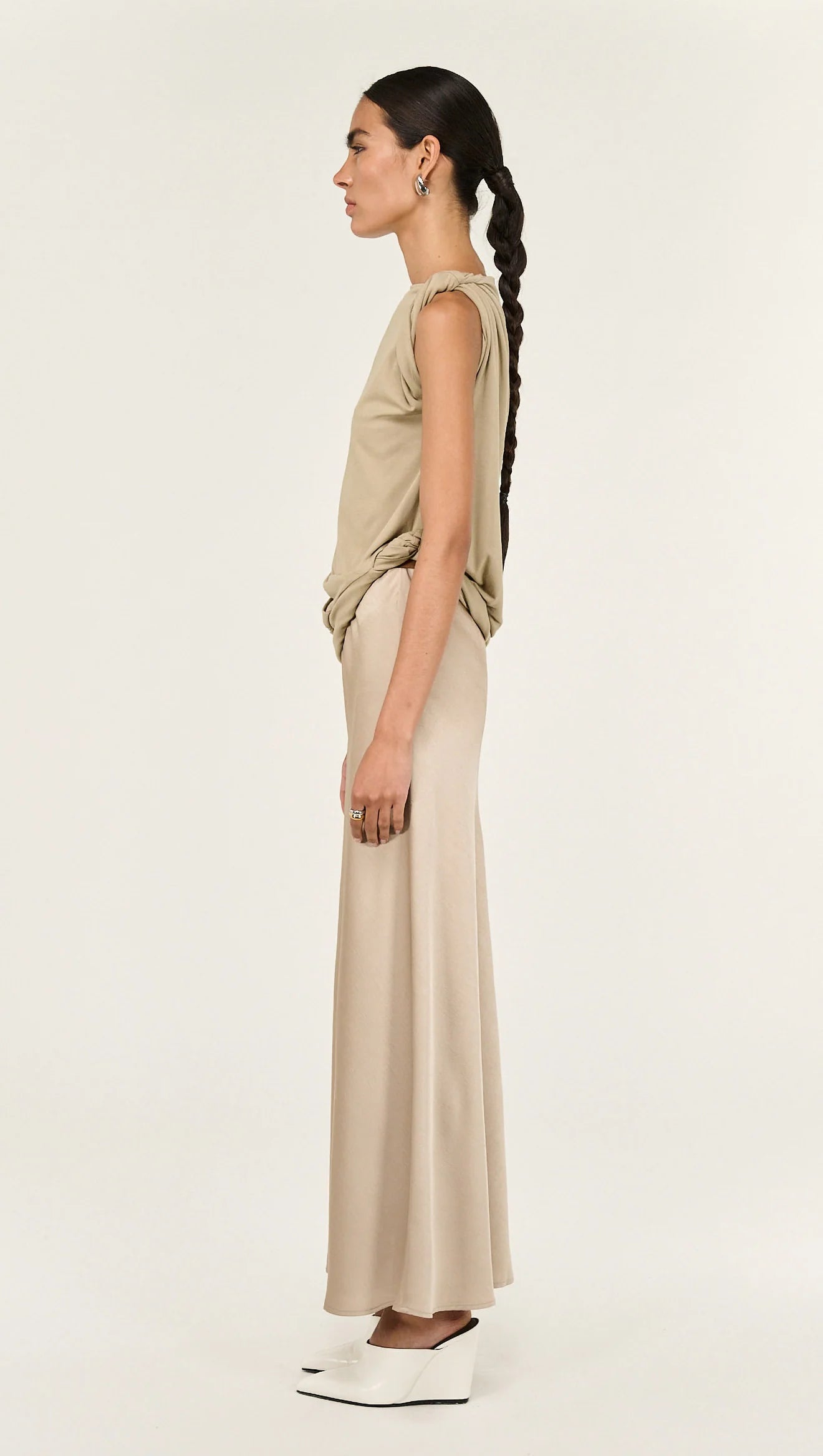 Dusk Bias Satin Maxi Skirt - Champagne