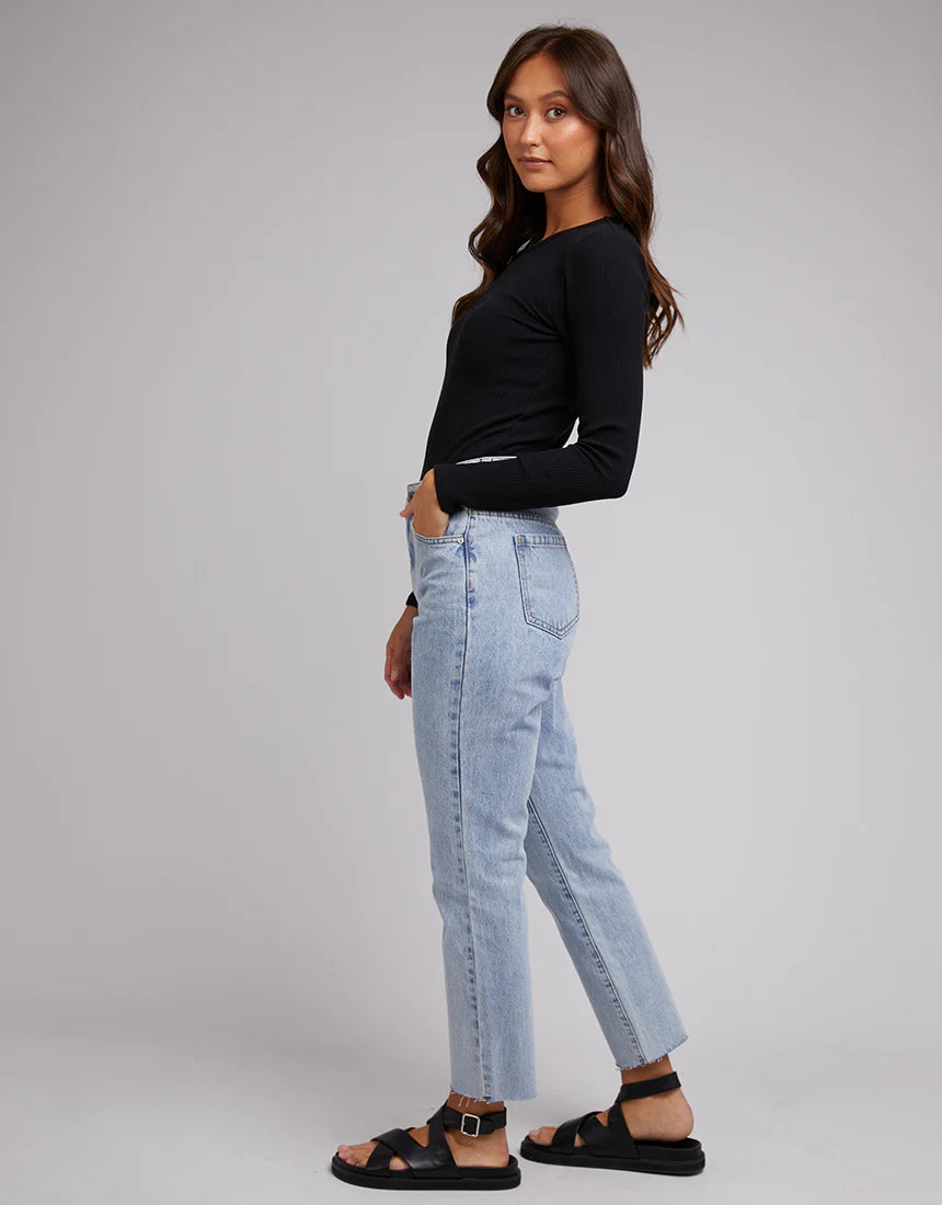 Rib Long Sleeve Top - Black