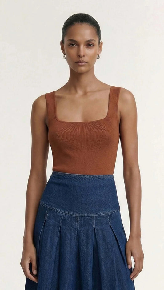 Loam Square Neck Ribbed Knit Tank - Copper