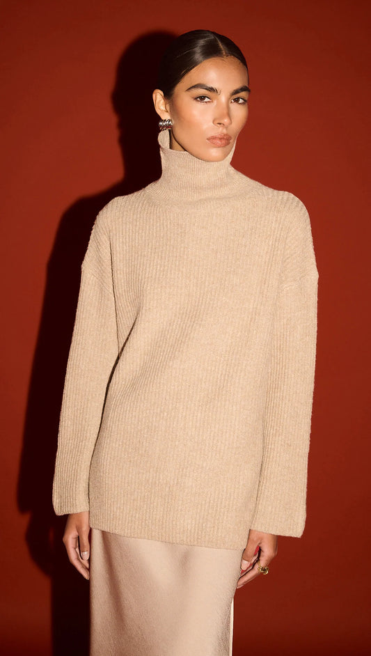 Sabine Roll Neck Knit Jumper - Natural Marle