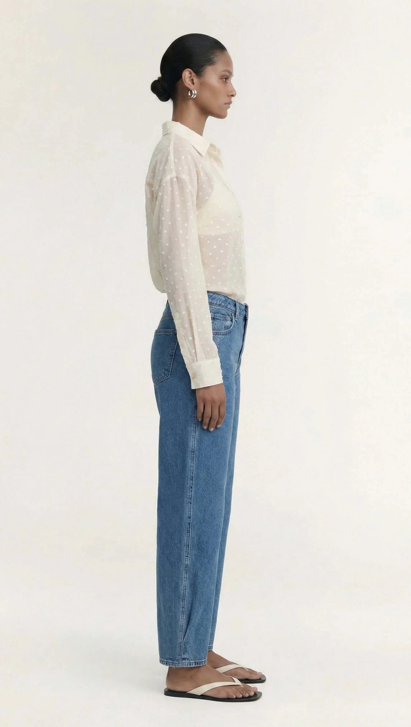 Etoile Embroidered Spot Sheer Oversized Shirt - Cream