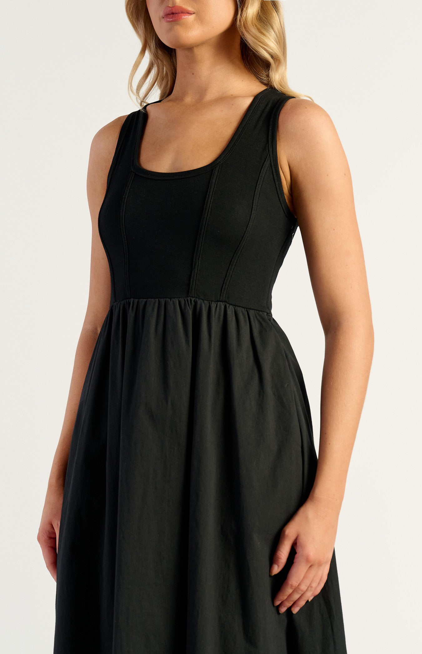 Contrast Fabric Dress - Black