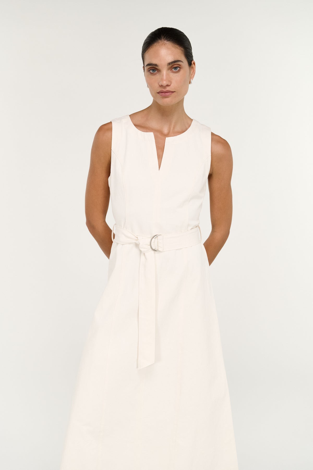 Roselle Belted Midi Dress - Cream