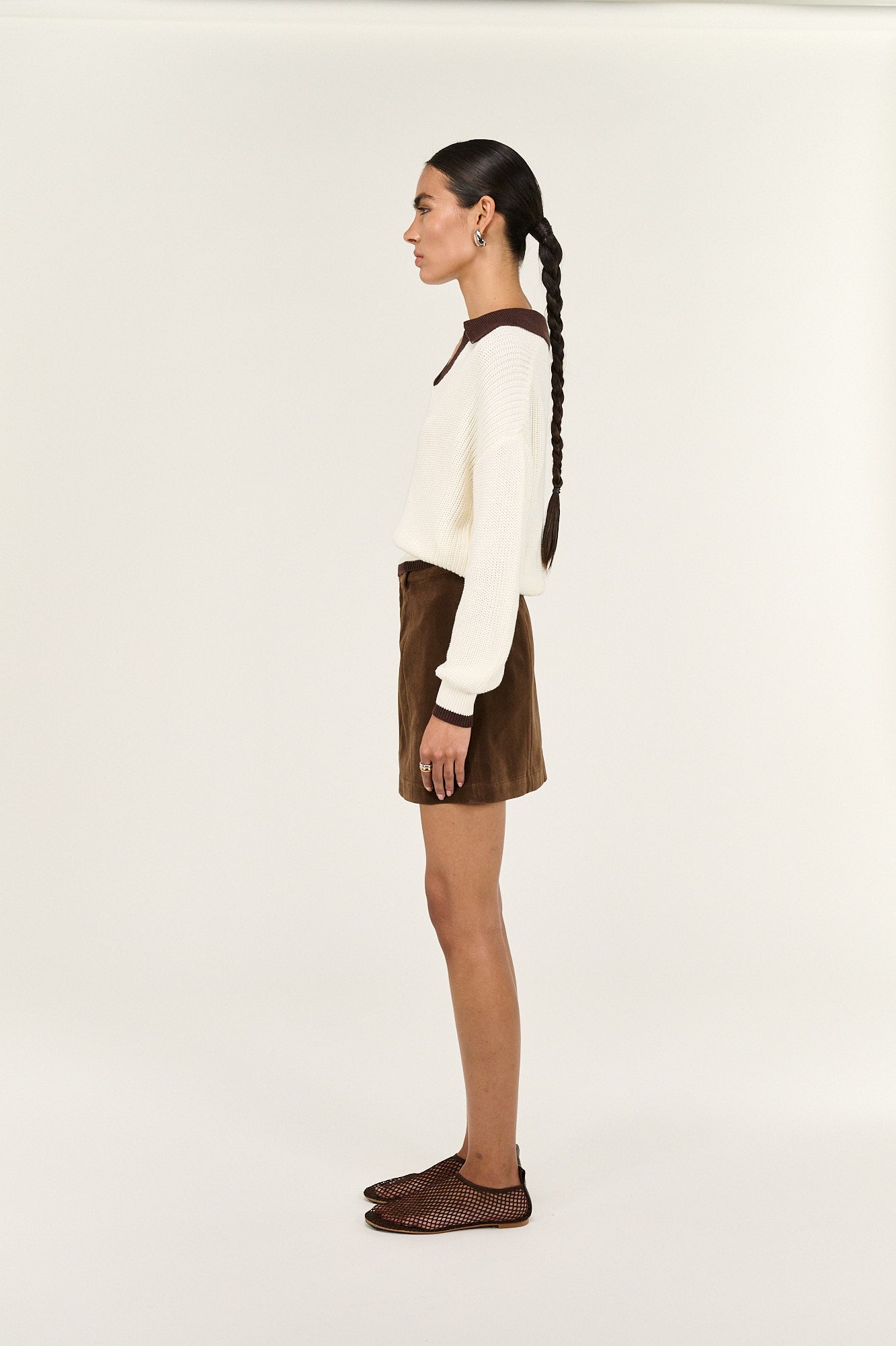 Daria Polo Jumper - Off White/Chocolate