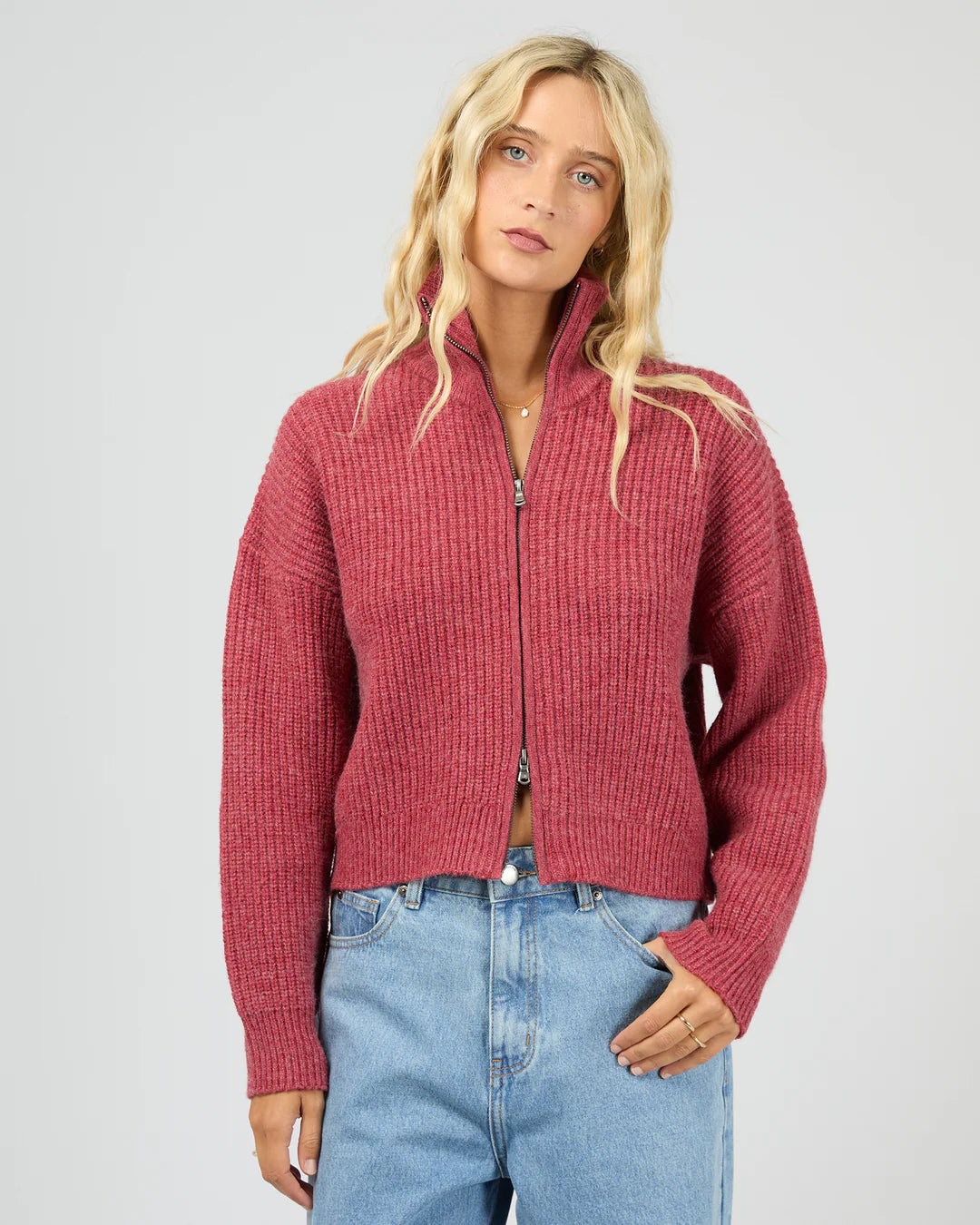 Bridie Knit Zip Through Jacket - Berry