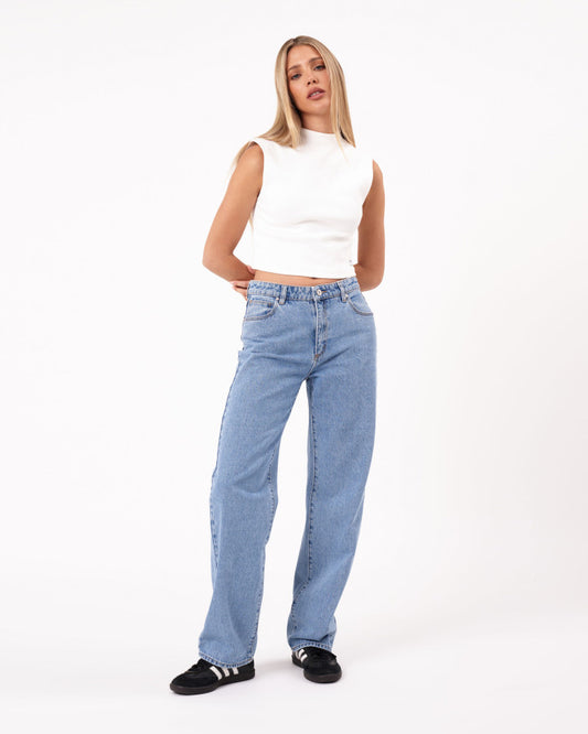 95 Baggy Petite Gigi Jeans - Mid Blue by Abrand Jeans - in 8/26 | SWAACE