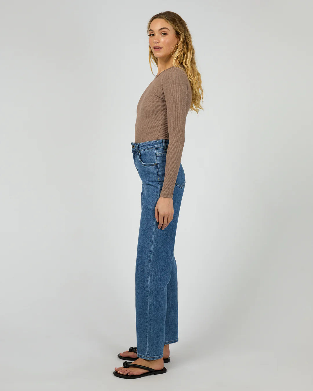 Rib Long Sleeve Top - Brown