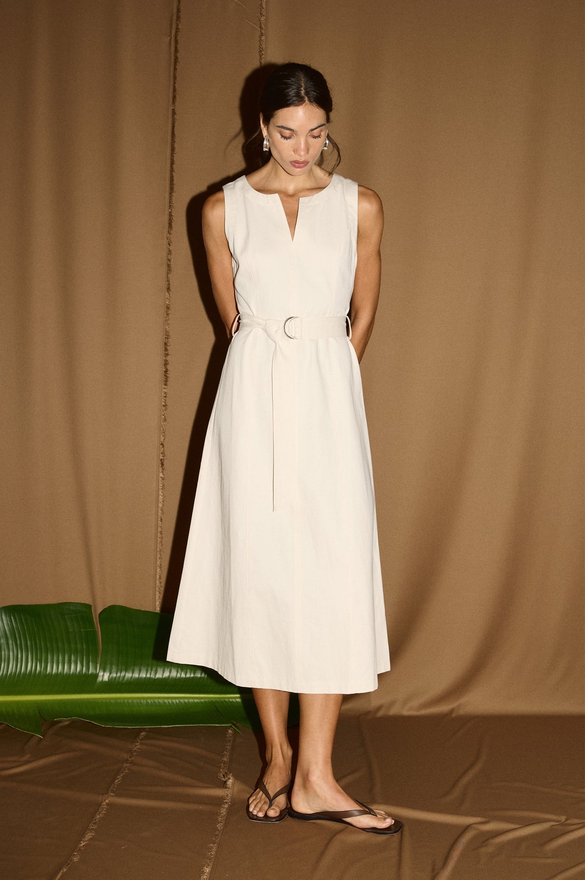 Roselle Belted Midi Dress - Cream