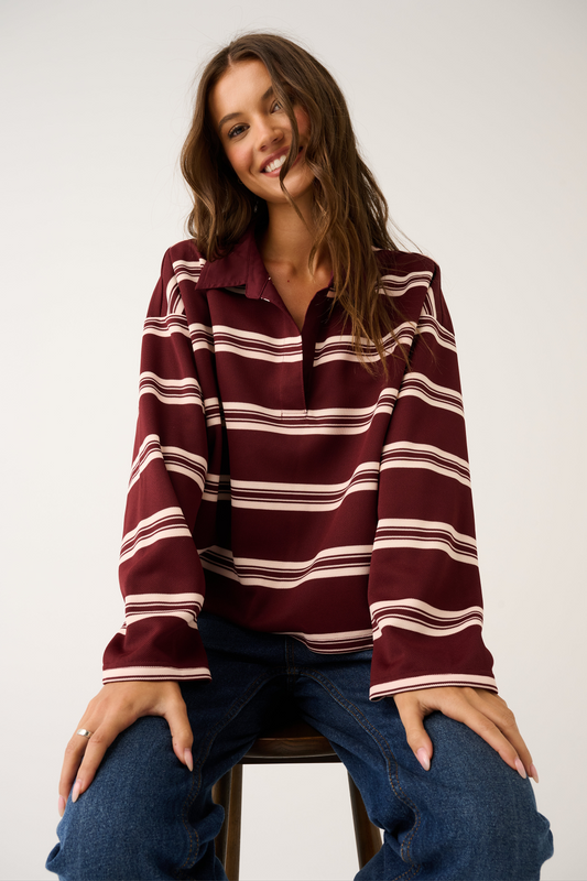 Freddie Rugby Top - Burgundy Stripe