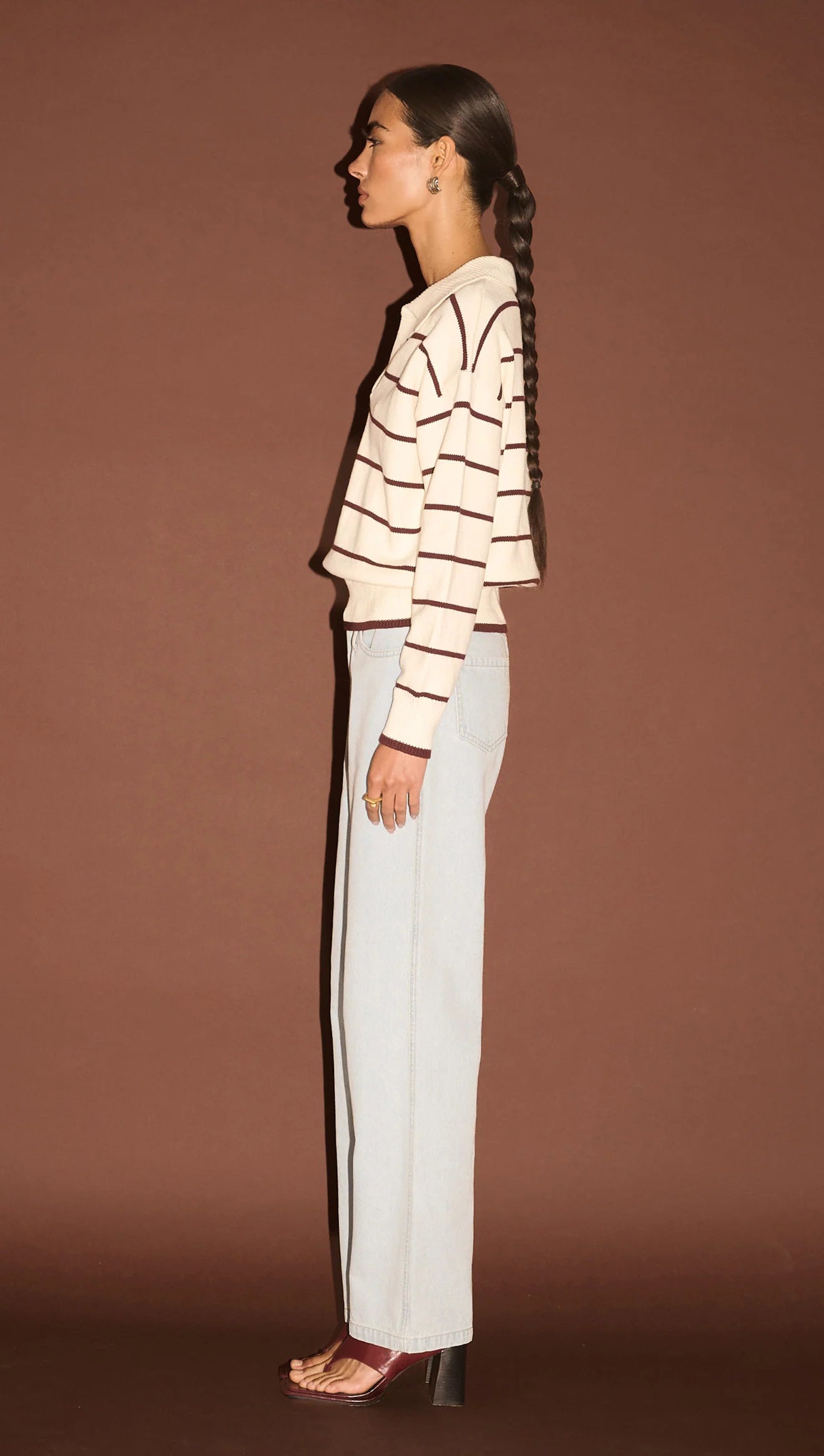 Elara Knit Polo Jumper - Cream/Chocolate