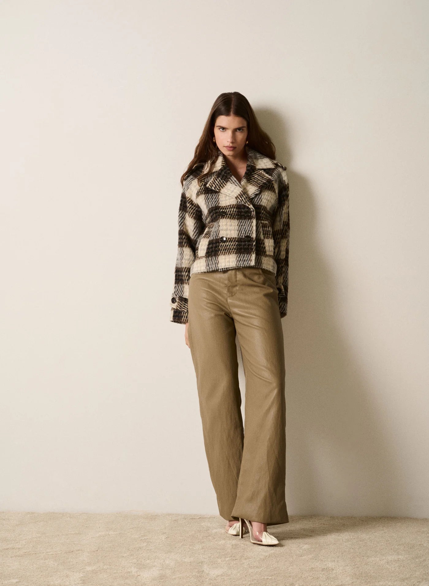 Ridder Cropped Coat - Brown/Grey Check