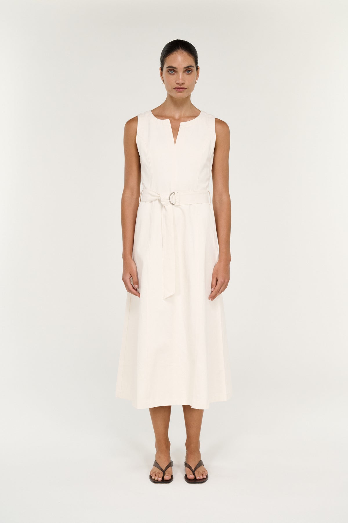 Roselle Belted Midi Dress - Cream