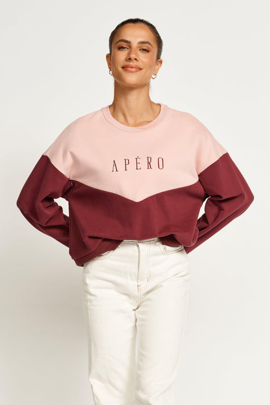 Intersect Junction Oversized Cropped Panel Jumper - Berry/Pink by Apero Label - in XS | SWAACE