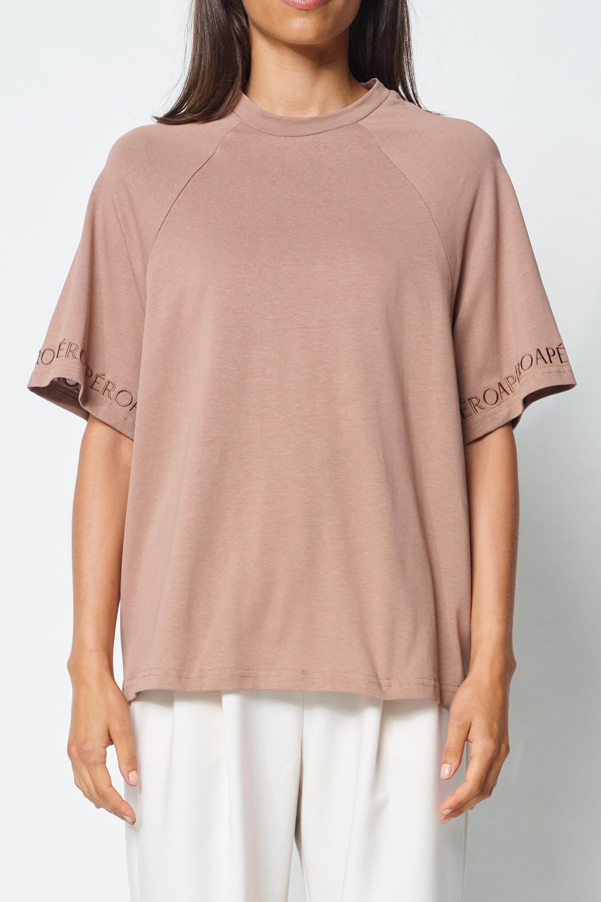 Apero Logo Sleeve Box-Cut Tee - Mocha by Apero Label - in XS | SWAACE