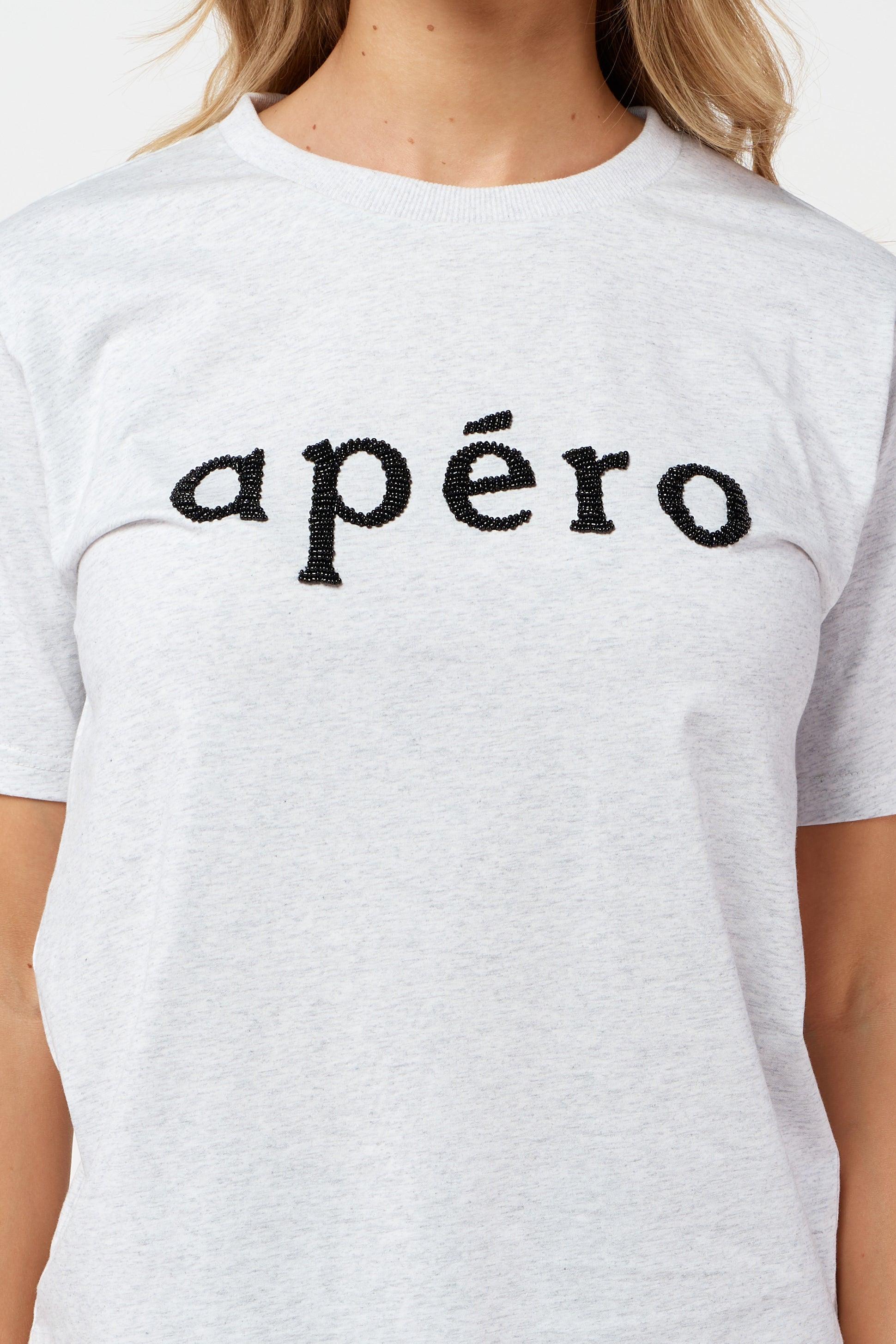 Apero Beaded Tee - Grey Marle/Black by Apero Label - in XS | SWAACE