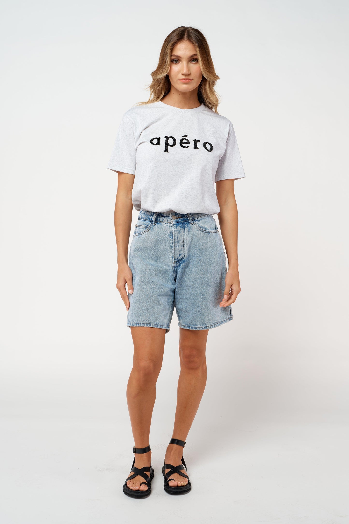 Apero Beaded Tee - Grey Marle/Black by Apero Label - in XS | SWAACE