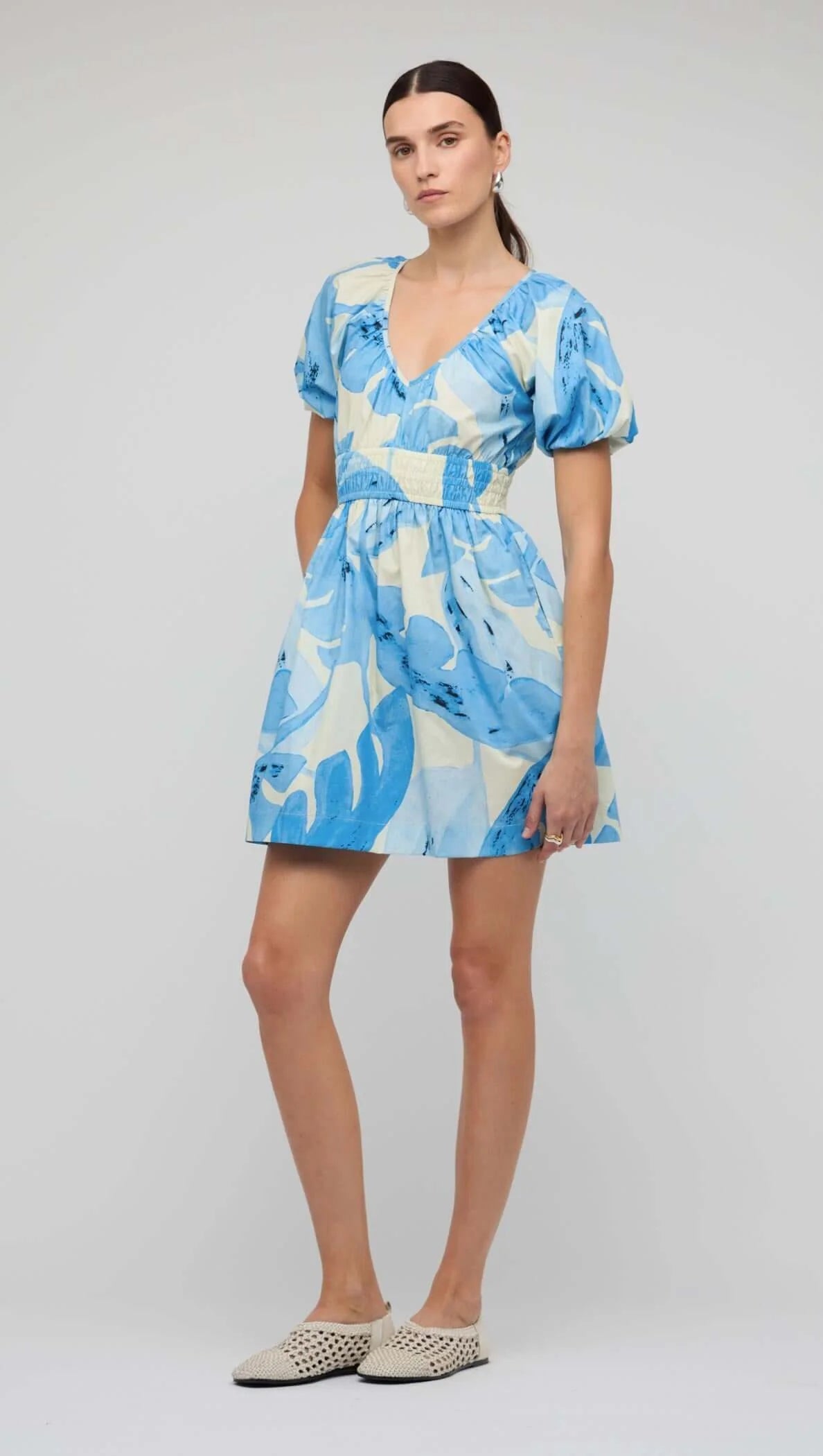 Leilani Sleeved Mini Dress - Blue Leaf