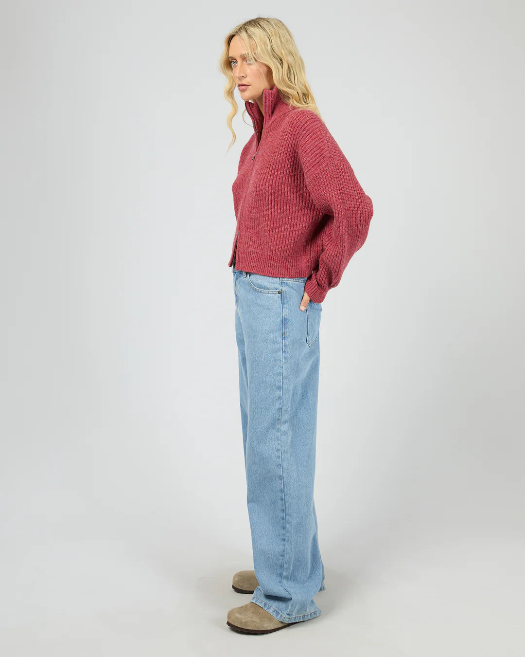 Bridie Knit Zip Through Jacket - Berry