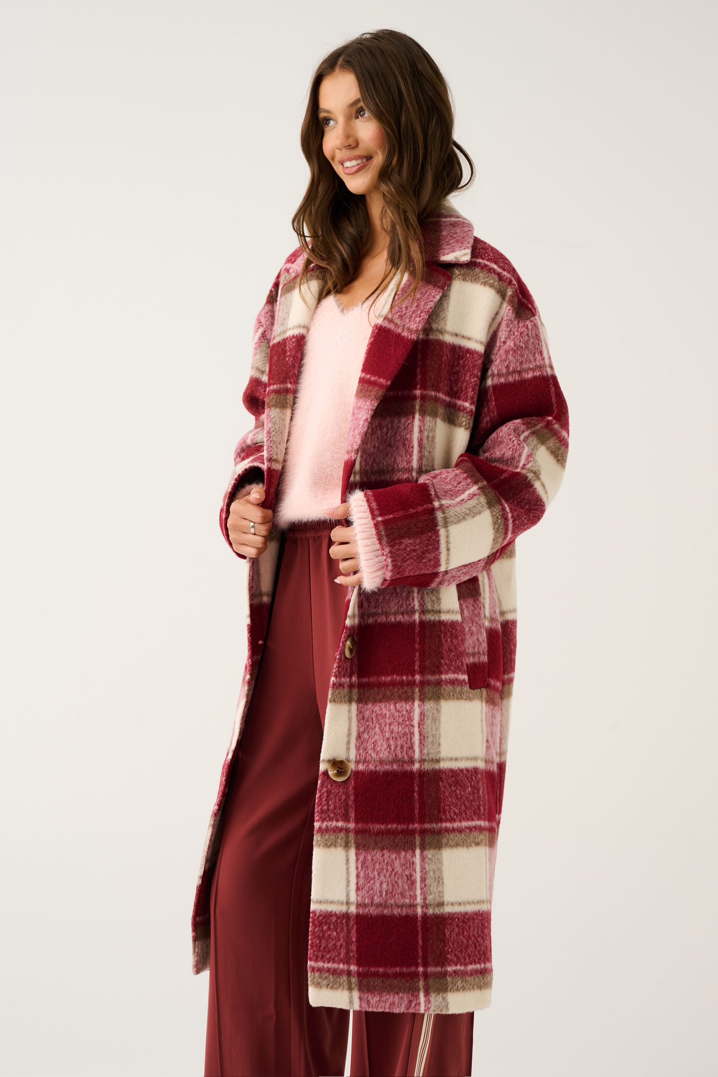 Greta Coat - Berry Check