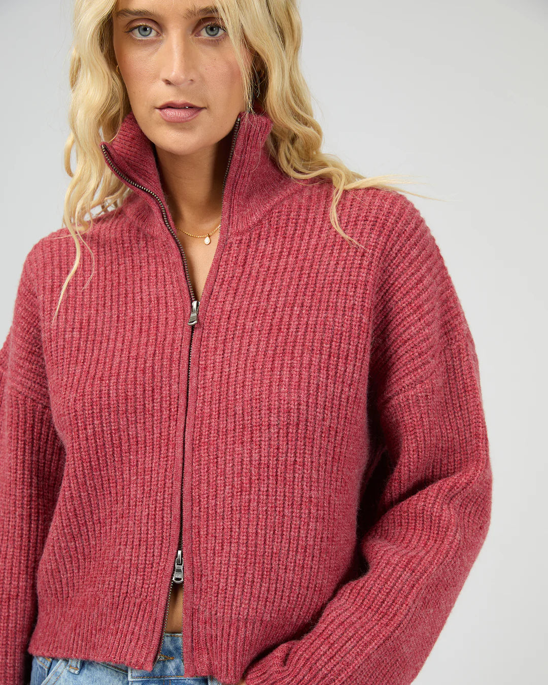 Bridie Knit Zip Through Jacket - Berry
