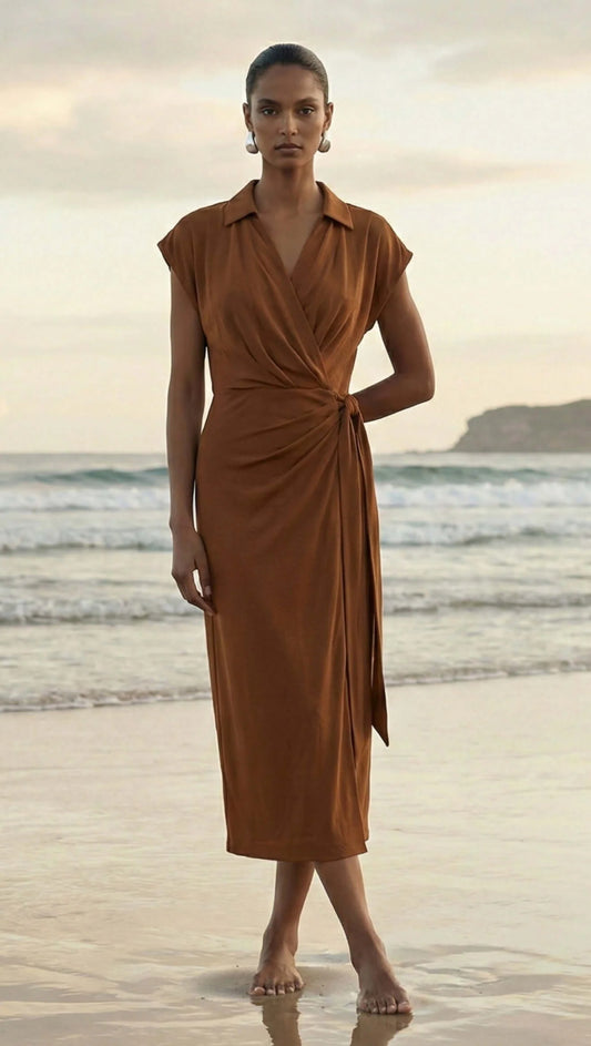 Solene Wrap Midi Dress - Copper
