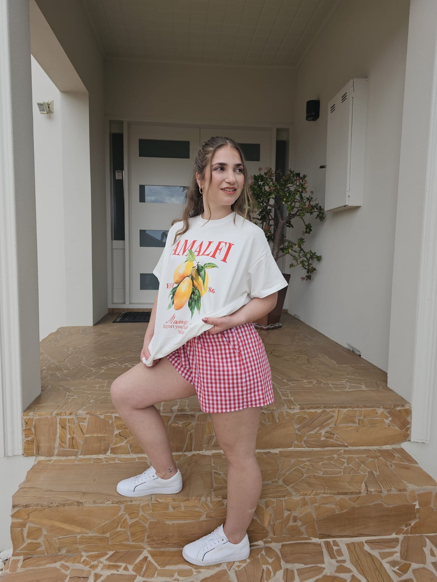 Mango T-Shirt Set - White/Red Gingham