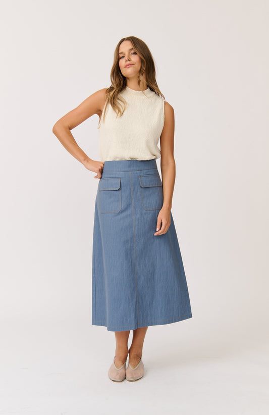 Astrid Skirt - Denim by Cartel & Willow - in XS | SWAACE