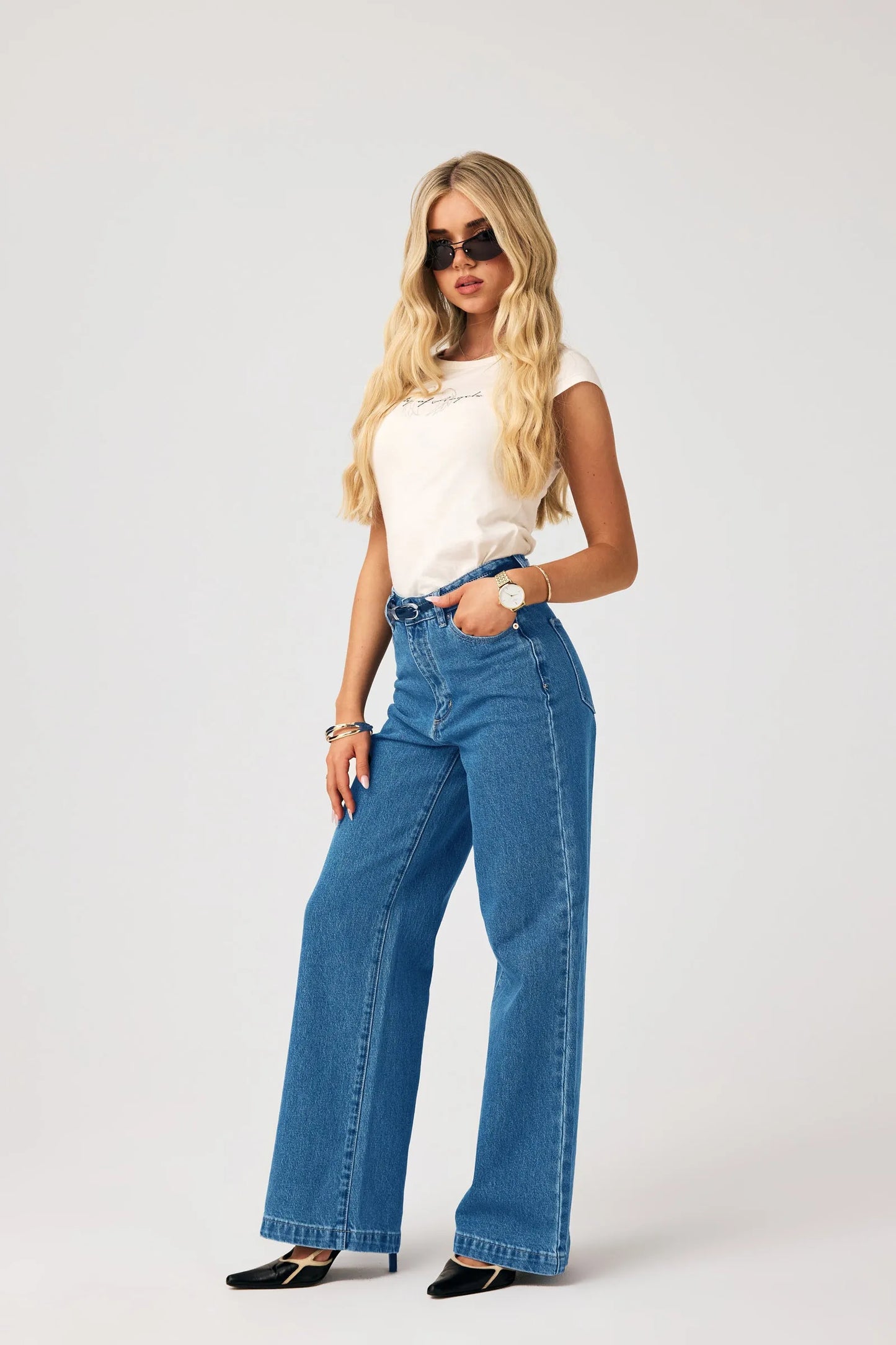 94 High & Wide Petite Eva OG Jeans - Organic Mid Blue