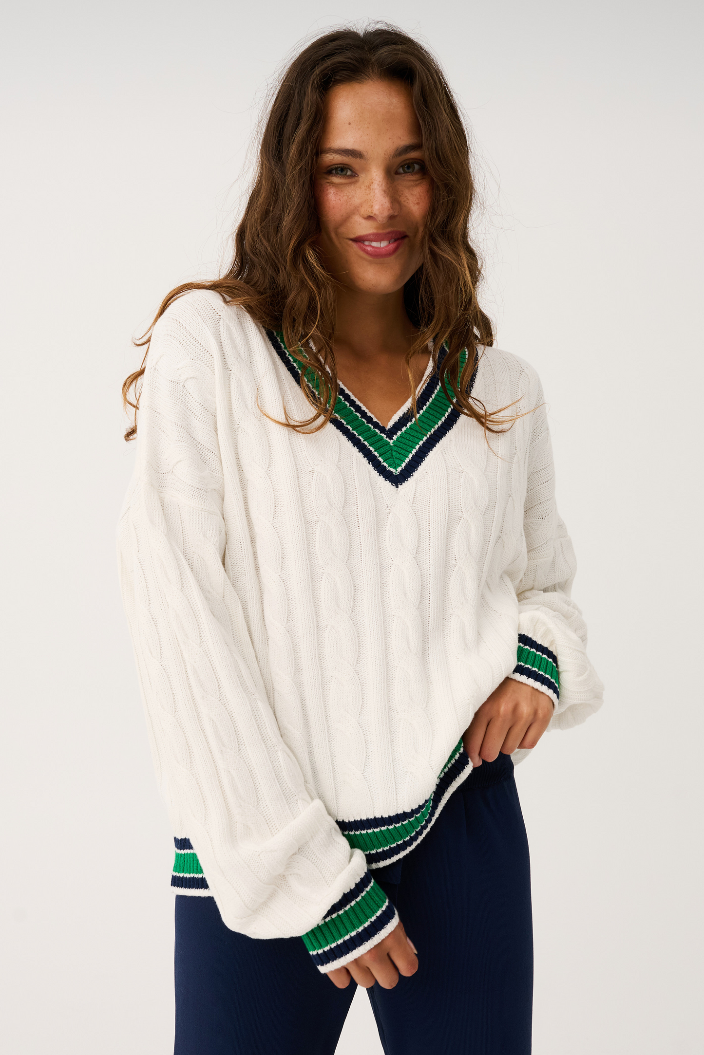 Asher Heritage Knit Sweater - Cream/Tide