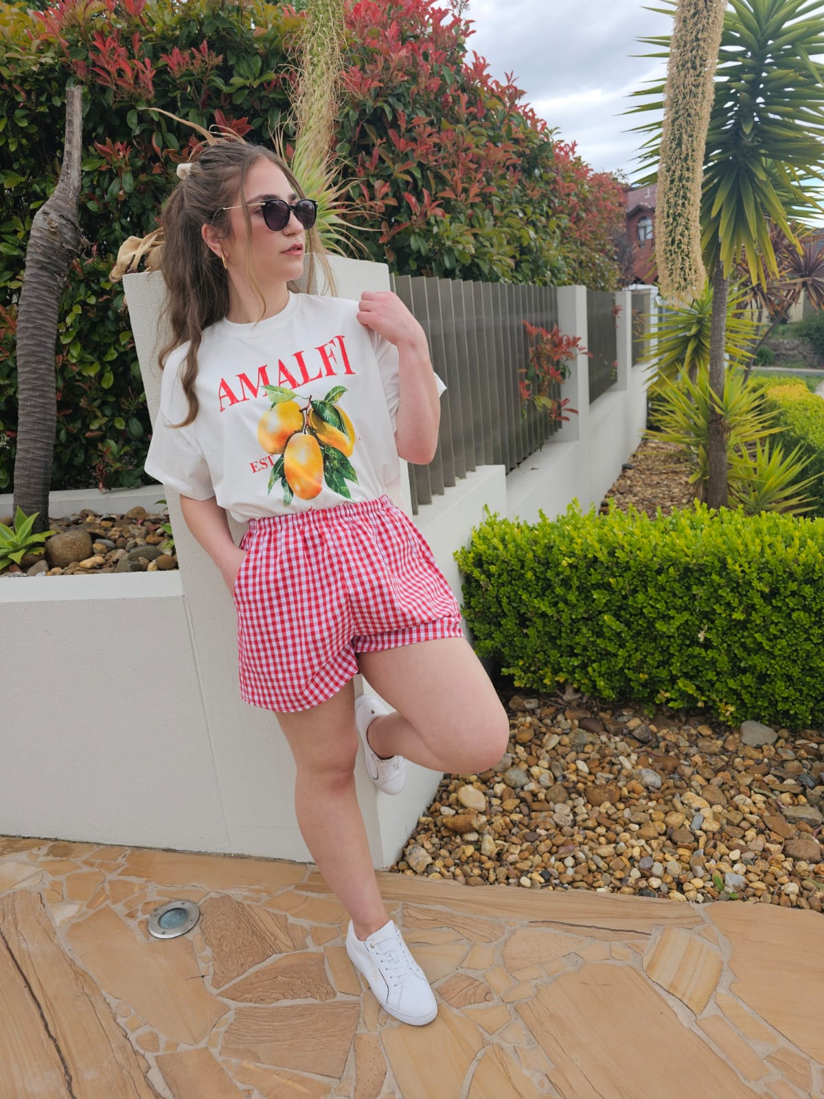 Mango T-Shirt Set - White/Red Gingham