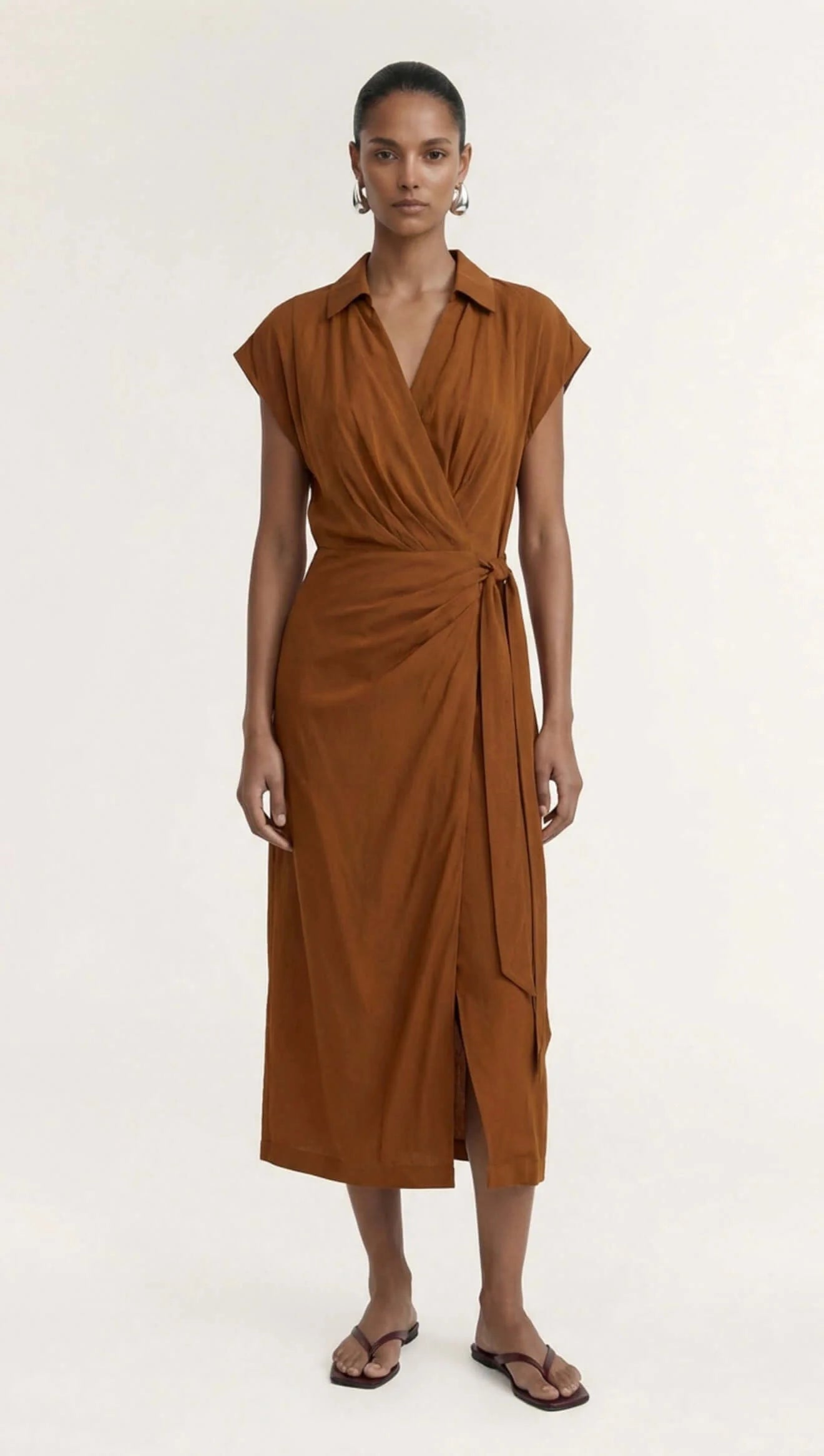 Solene Wrap Midi Dress - Copper