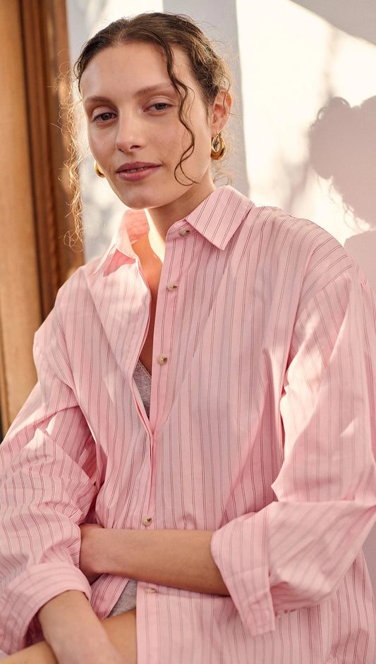 Kari Oversized Shirt - Pink/White Stripe