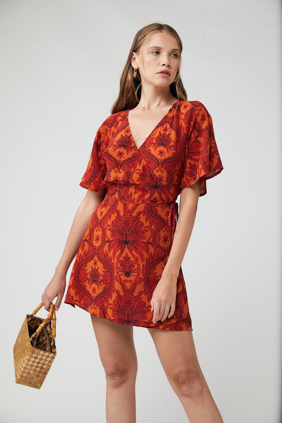 Nina Mini Wrap Dress - Damask Floral by Rue Stiic - in XS | SWAACE