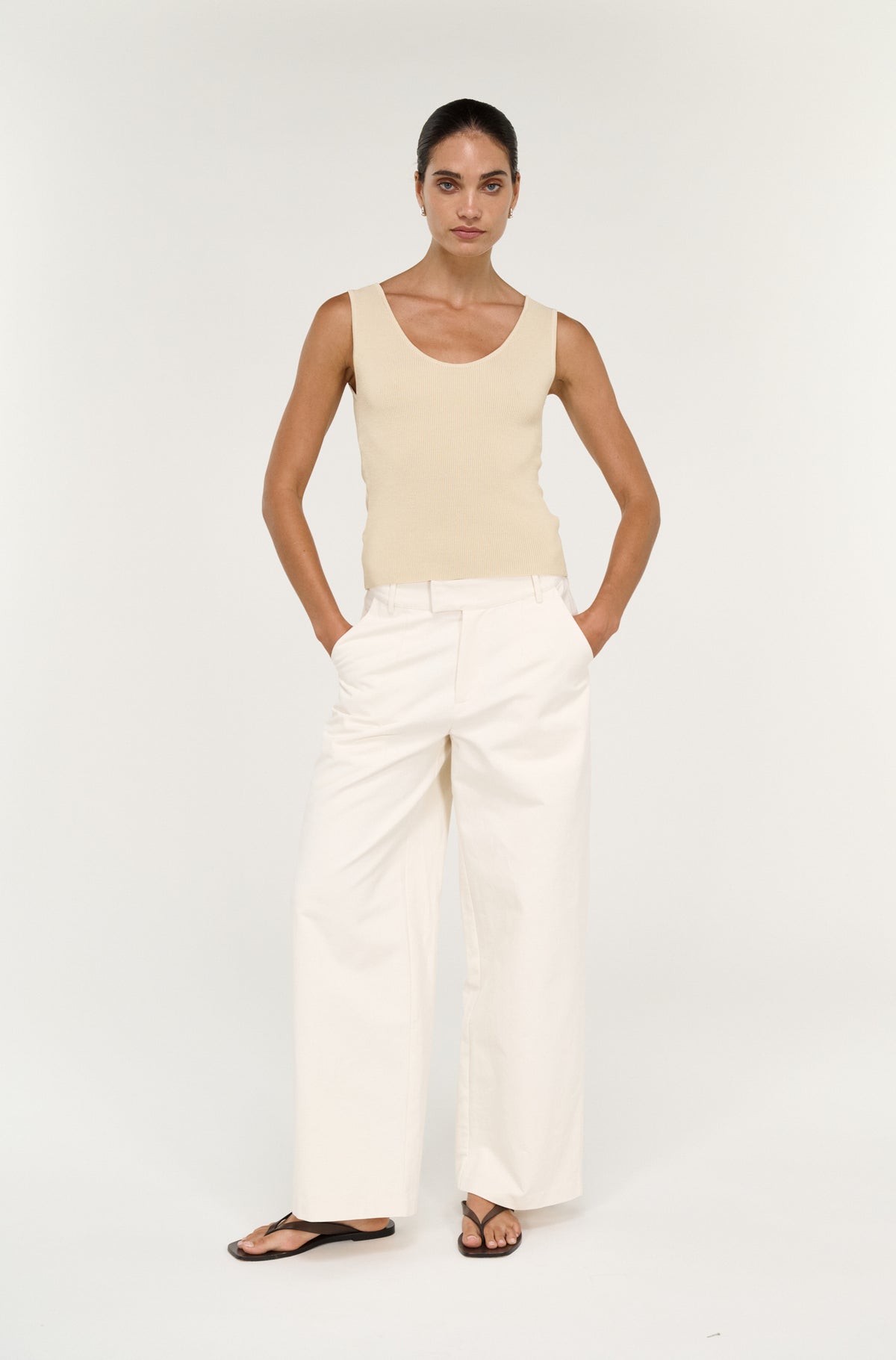 Moda Reversible Knit Tank Top - Ecru