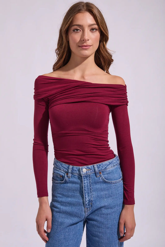 Cross Over Long Sleeve Top - Cherry