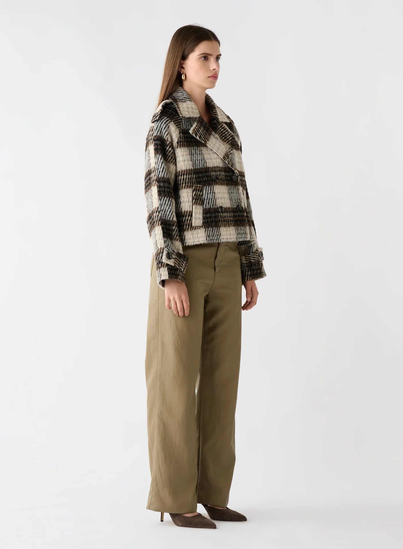 Ridder Cropped Coat - Brown/Grey Check