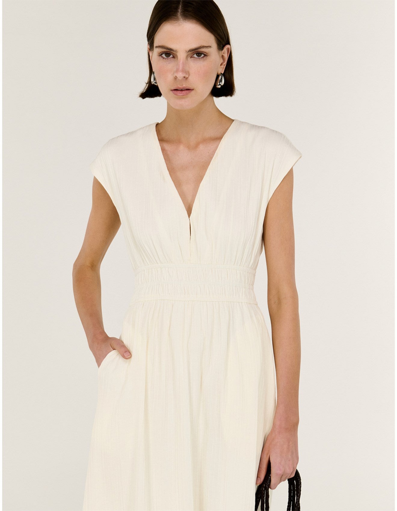 Ode V Neck Midi Dress - Vanilla